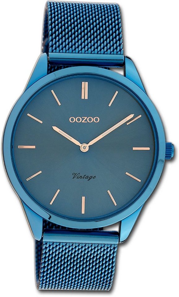 OOZOO Quarzuhr Oozoo Damen Armbanduhr Ultra Slim, Damenuhr Edelstahlarmband blau, rundes Gehäuse, mittel (ca. 38mm) von OOZOO