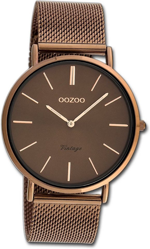 OOZOO Quarzuhr Oozoo Damen Armbanduhr Ultra Slim, Damenuhr Edelstahlarmband rosegold, rundes Gehäuse, mittel (ca. 40mm) von OOZOO