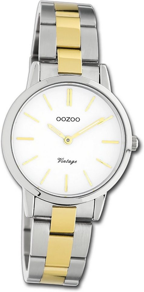 OOZOO Quarzuhr Oozoo Damen Armbanduhr Ultra Slim, Damenuhr Edelstahlarmband silber, gold, rundes Gehäuse, klein ca 30mm von OOZOO