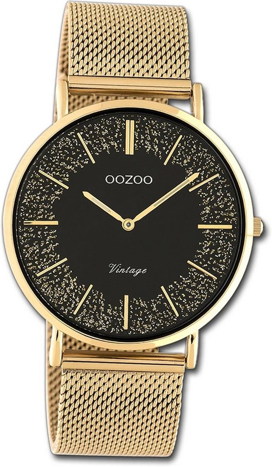 OOZOO Quarzuhr Oozoo Damen Armbanduhr Ultra Slim, Damenuhr Edelstahlarmband rosegold, rundes Gehäuse, groß (ca. 40mm) von OOZOO