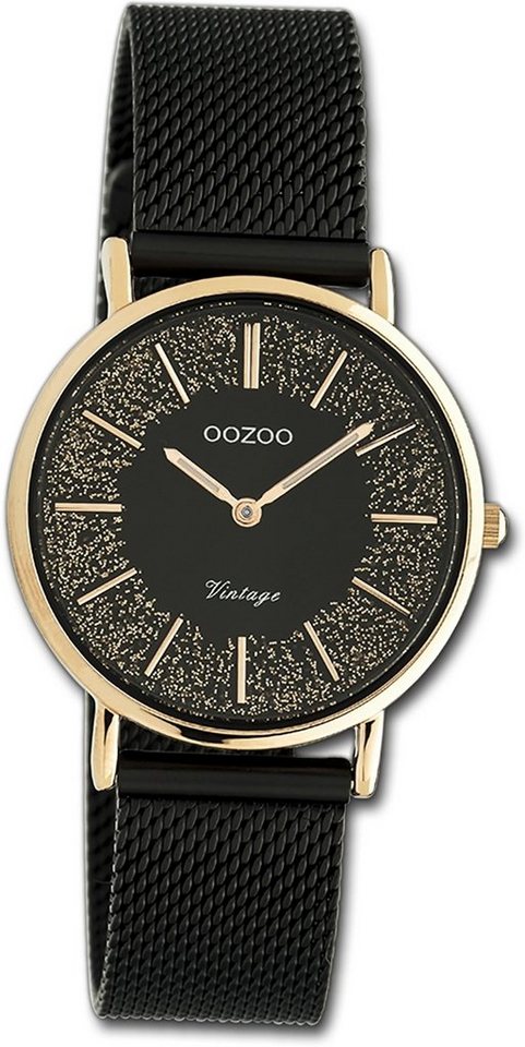 OOZOO Quarzuhr Oozoo Damen Armbanduhr Ultra Slim, Damenuhr Edelstahlarmband schwarz, rundes Gehäuse, mittel (ca. 32mm) von OOZOO