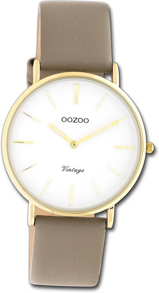 OOZOO Quarzuhr Oozoo Damen Armbanduhr Ultra Slim, Damenuhr Lederarmband braun, rundes Gehäuse, mittel (ca. 36mm) von OOZOO