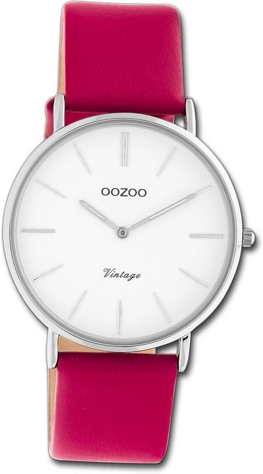 OOZOO Quarzuhr Oozoo Damen Armbanduhr Ultra Slim, Damenuhr Lederarmband rosa, rundes Gehäuse, mittel (ca. 36mm) von OOZOO