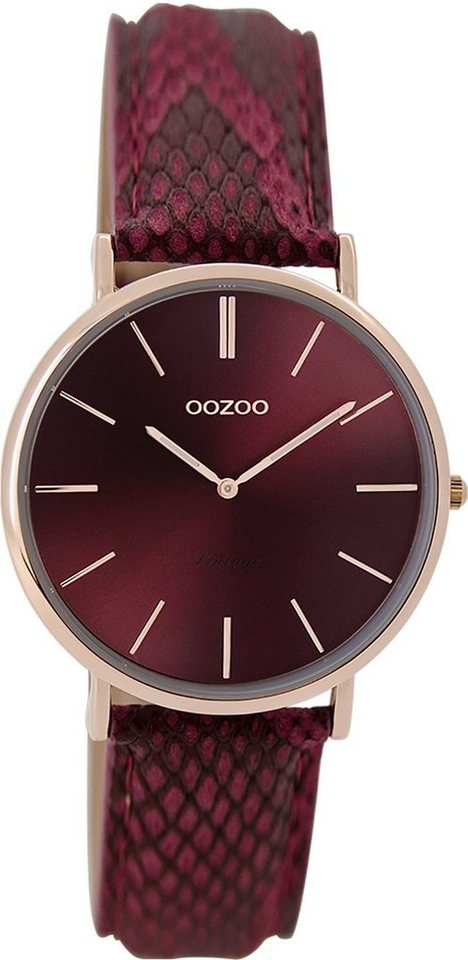 OOZOO Quarzuhr Oozoo Damen Armbanduhr Vintage, Damenuhr rund, mittel (ca. 32mm), Lederarmband rot, Fashion von OOZOO