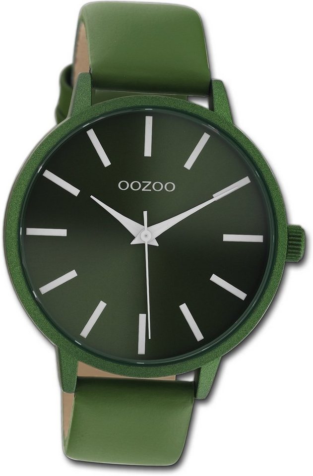 OOZOO Quarzuhr Oozoo Damen Armbanduhr Vintage Analog, Damenuhr Lederarmband dunkelgrün, rundes Gehäuse, groß (ca. 42mm) von OOZOO