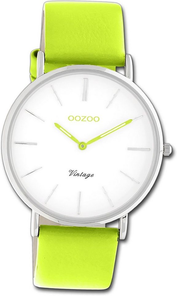 OOZOO Quarzuhr Oozoo Damen Armbanduhr Vintage Series, Damenuhr Lederarmband hellgrün, rundes Gehäuse, groß (ca. 40mm) von OOZOO