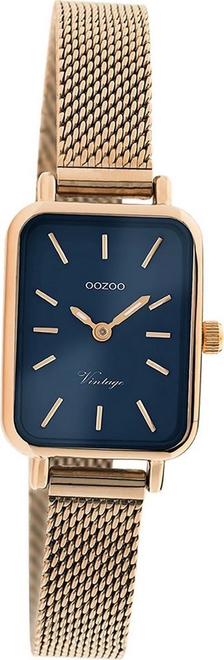 OOZOO Quarzuhr Oozoo Damen Armbanduhr Vintage Series, Damenuhr Metall, Mesharmband roségold, eckiges Gehäuse, groß (26x21mm) von OOZOO