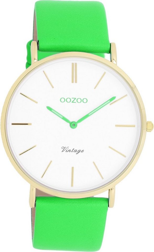 OOZOO Quarzuhr Oozoo Damen Armbanduhr Vintage Series, (Analoguhr), Damenuhr rund, groß (ca. 40mm), Lederarmband grün, Fashion von OOZOO