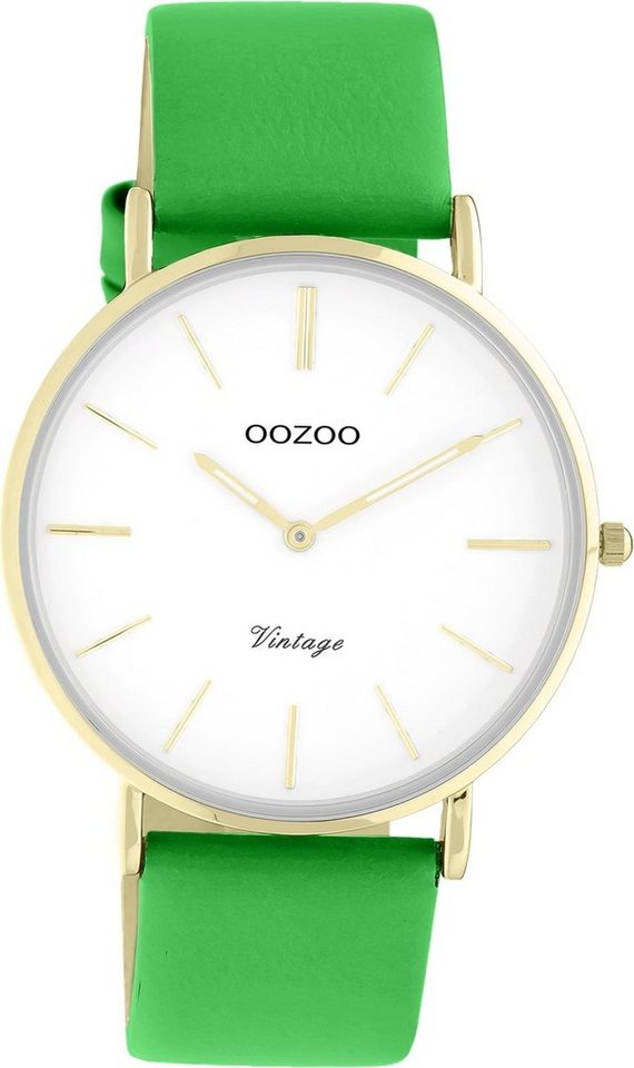 OOZOO Quarzuhr Oozoo Damen Armbanduhr Vintage Series, (Analoguhr), Damenuhr rund, groß (ca. 40mm), Lederarmband grün, Fashion von OOZOO