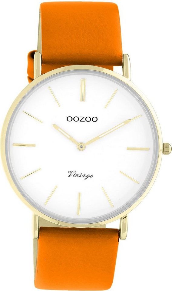 OOZOO Quarzuhr Oozoo Damen Armbanduhr Vintage Series, (Analoguhr), Damenuhr rund, groß (ca. 40mm), Lederarmband orange, Fashion von OOZOO