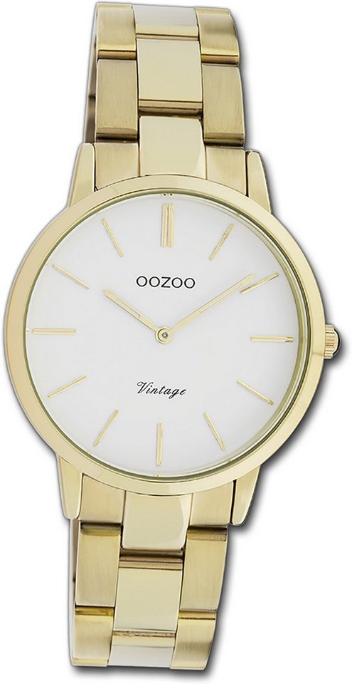 OOZOO Quarzuhr Oozoo Damen Armbanduhr Vintage Series, Damenuhr Metallarmband gold, rundes Gehäuse, mittel (ca. 34mm) von OOZOO