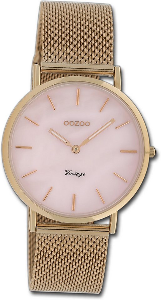 OOZOO Quarzuhr Oozoo Damen Armbanduhr Vintage Series, Damenuhr Metallarmband rosegold, rundes Gehäuse, groß (ca. 40mm) von OOZOO