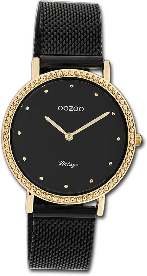 OOZOO Quarzuhr Oozoo Damen Armbanduhr Vintage Series, Damenuhr Metallarmband schwarz, rundes Gehäuse, mittel (ca. 34mm) von OOZOO