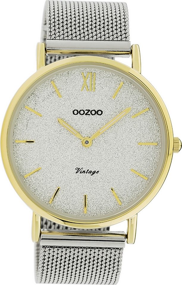 OOZOO Quarzuhr Oozoo Damen Armbanduhr Vintage Series, Damenuhr rund, groß (ca. 40mm), Metallarmband silber, Fashion von OOZOO
