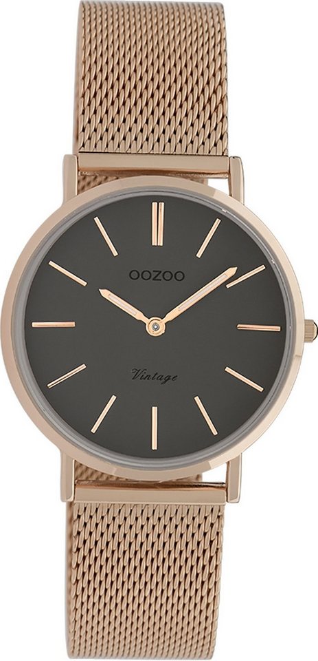 OOZOO Quarzuhr Oozoo Damen Armbanduhr Vintage Series, Damenuhr rund, mittel (ca. 32mm) Metallarmband rosegold von OOZOO