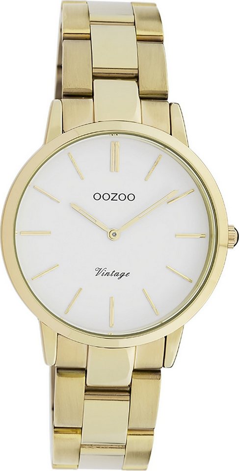 OOZOO Quarzuhr Oozoo Damen Armbanduhr Vintage Series, Damenuhr rund, mittel (ca. 34mm), Metallarmband gold, Fashion von OOZOO