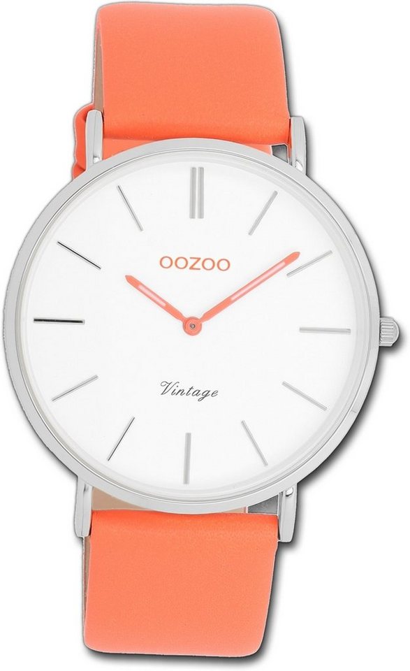 OOZOO Quarzuhr Oozoo Damen Armbanduhr Vintage orange, Damenuhr Lederarmband orange, rundes Gehäuse, groß (ca. 40mm) von OOZOO