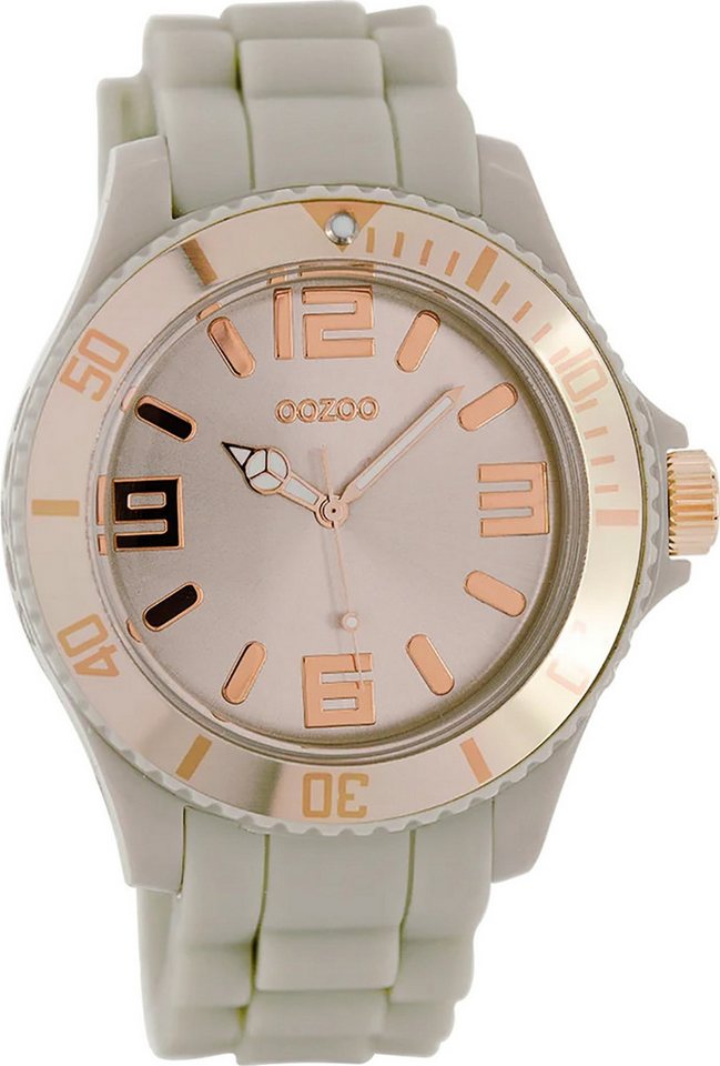 OOZOO Quarzuhr Oozoo Damen Armbanduhr beige Analog matt, (Analoguhr), Damenuhr rund, groß (ca. 43mm) Silikonarmband, Fashion-Style von OOZOO
