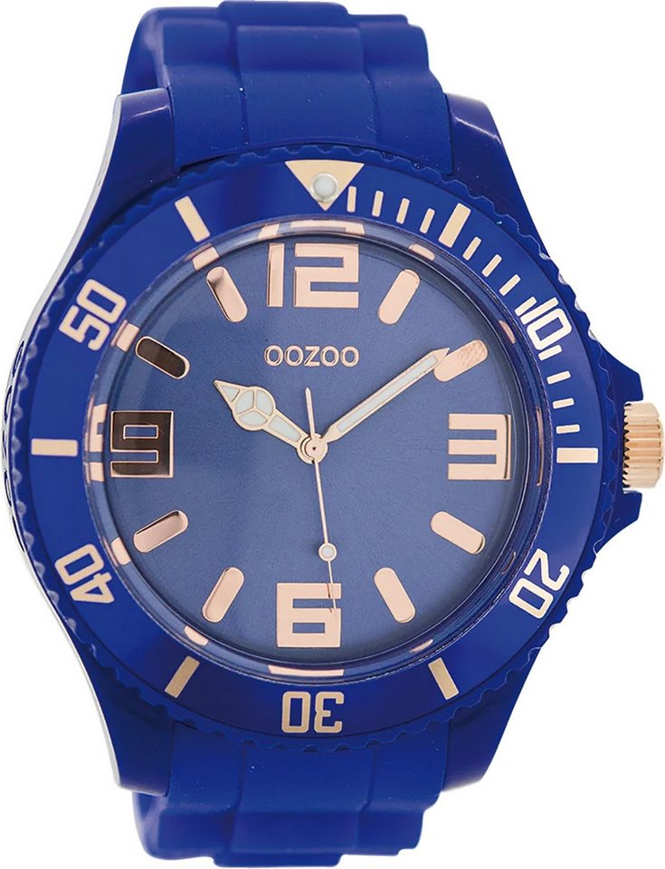 OOZOO Quarzuhr Oozoo Damen Armbanduhr blau Analog, (Analoguhr), Damenuhr rund, extra groß (ca. 48mm) Silikonarmband, Fashion-Style von OOZOO