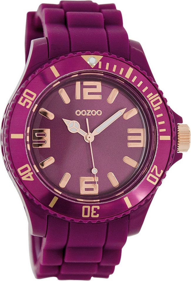 OOZOO Quarzuhr Oozoo Damen Armbanduhr blau Analog, (Analoguhr), Damenuhr rund, groß (ca. 43mm) Silikonarmband, Fashion-Style von OOZOO