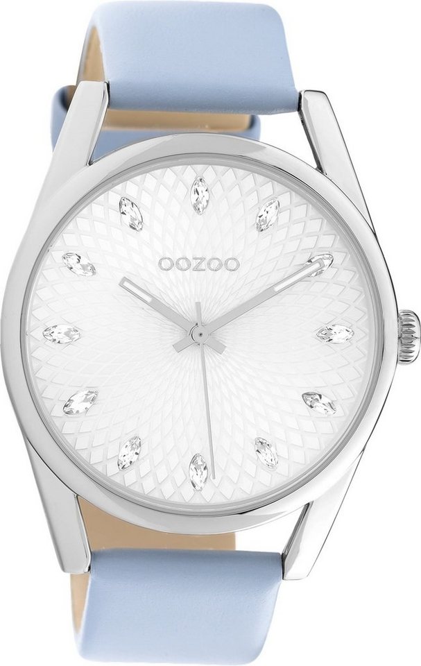 OOZOO Quarzuhr Oozoo Damen Armbanduhr blau Analog, (Analoguhr), Damenuhr rund, groß (ca. 45mm) Lederarmband, Elegant-Style von OOZOO