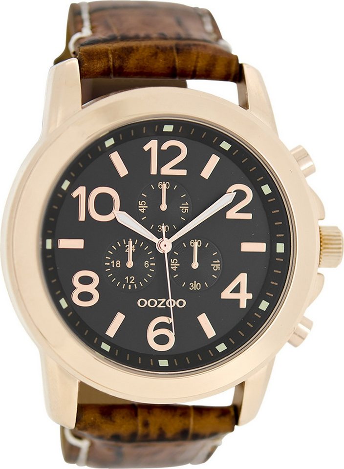 OOZOO Quarzuhr Oozoo Damen Armbanduhr blau Analog, (Analoguhr), Herrenuhr rund, extra groß (ca. 46mm) Lederarmband, Fashion-Style von OOZOO