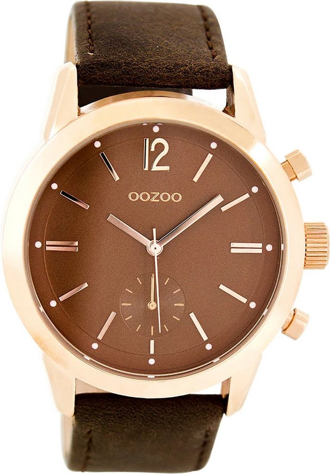 OOZOO Quarzuhr Oozoo Damen Armbanduhr braun Analog, (Analoguhr), Damenuhr rund, groß (ca. 43mm) Lederarmband, Elegant-Style von OOZOO