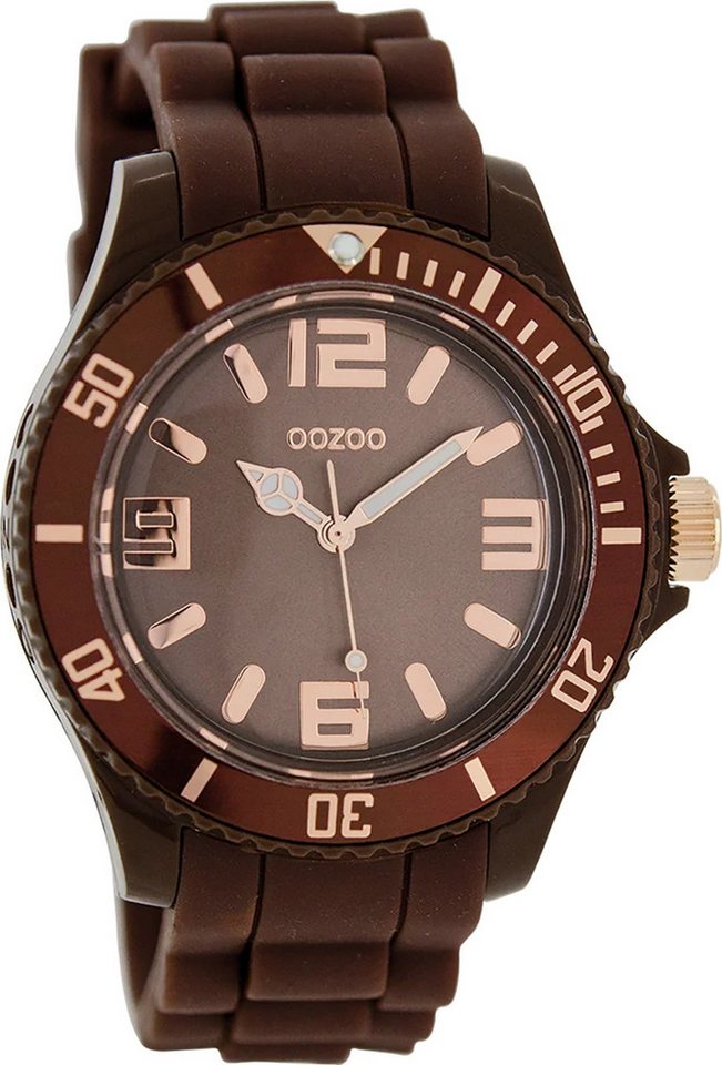 OOZOO Quarzuhr Oozoo Damen Armbanduhr braun Analog matt, (Analoguhr), Damenuhr rund, groß (ca. 43mm) Silikonarmband, Fashion-Style von OOZOO