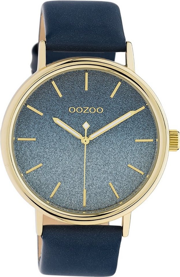 OOZOO Quarzuhr Oozoo Damen Armbanduhr dunkelblau, (Analoguhr), Damenuhr rund, groß (ca. 42mm) Lederarmband, Elegant-Style von OOZOO