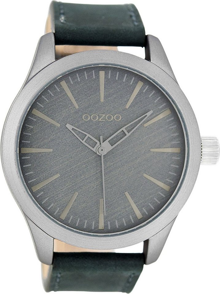 OOZOO Quarzuhr Oozoo Damen Armbanduhr dunkelblau Analog, (Analoguhr), Damenuhr rund, extra groß (ca. 46mm) Lederarmband, Fashion-Style von OOZOO