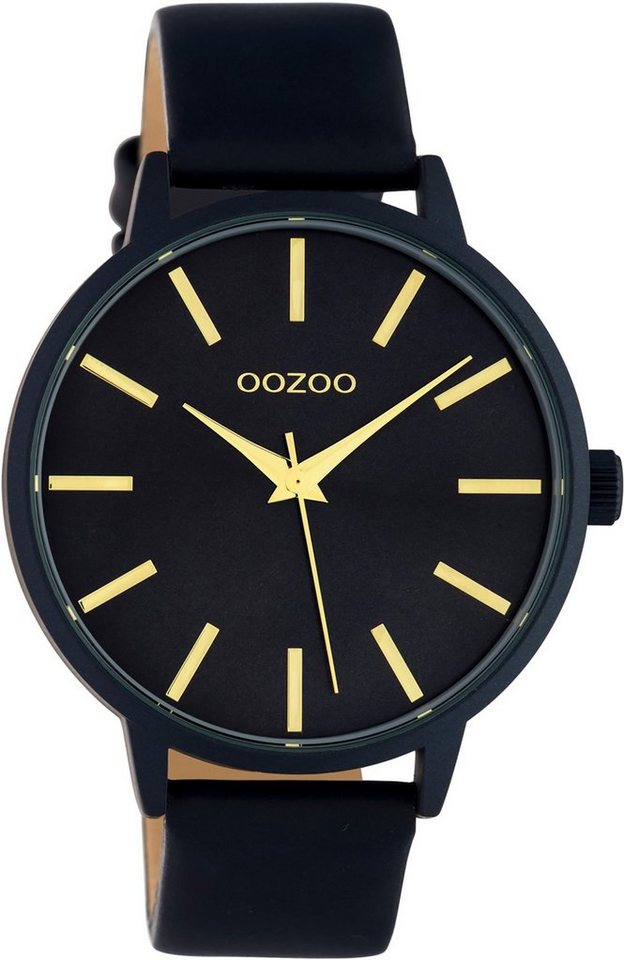 OOZOO Quarzuhr Oozoo Damen Armbanduhr dunkelblau Analog, (Analoguhr), Damenuhr rund, groß (ca. 42mm) Lederarmband, Fashion-Style von OOZOO
