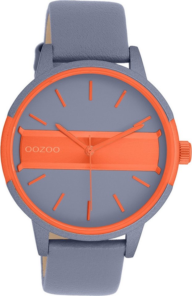 OOZOO Quarzuhr Oozoo Damen Armbanduhr dunkelgrau Analog, (Analoguhr), Damenuhr rund, groß (ca. 42mm) Lederarmband, Casual-Style von OOZOO