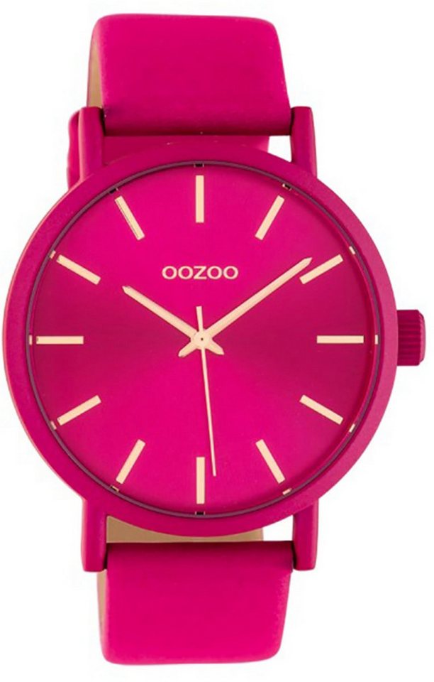 OOZOO Quarzuhr Oozoo Damen Armbanduhr fuchsia, (Analoguhr), Damenuhr rund, groß (ca. 42mm), Lederarmband violett, fuchsia, Fashion von OOZOO