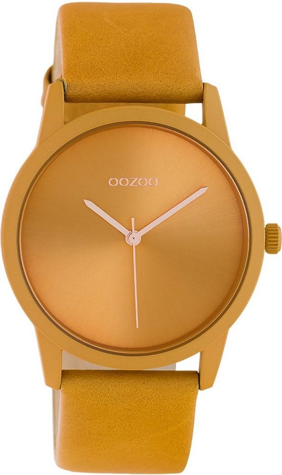 OOZOO Quarzuhr Oozoo Damen Armbanduhr gelb Analog, (Analoguhr), Damenuhr rund, mittel (ca. 38mm) Lederarmband, Fashion-Style von OOZOO