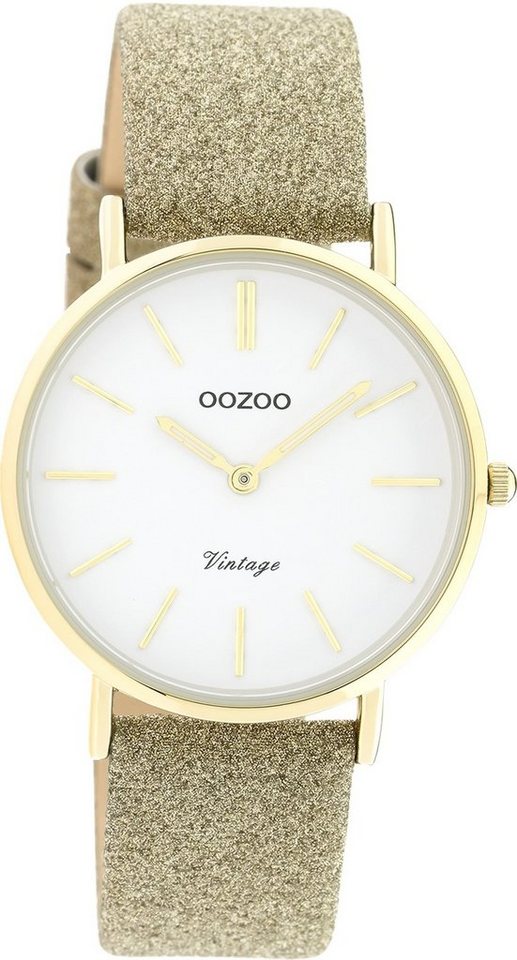 OOZOO Quarzuhr Oozoo Damen Armbanduhr gold Analog, Damenuhr rund, mittel (ca. 32mm) Lederarmband, Elegant-Style von OOZOO