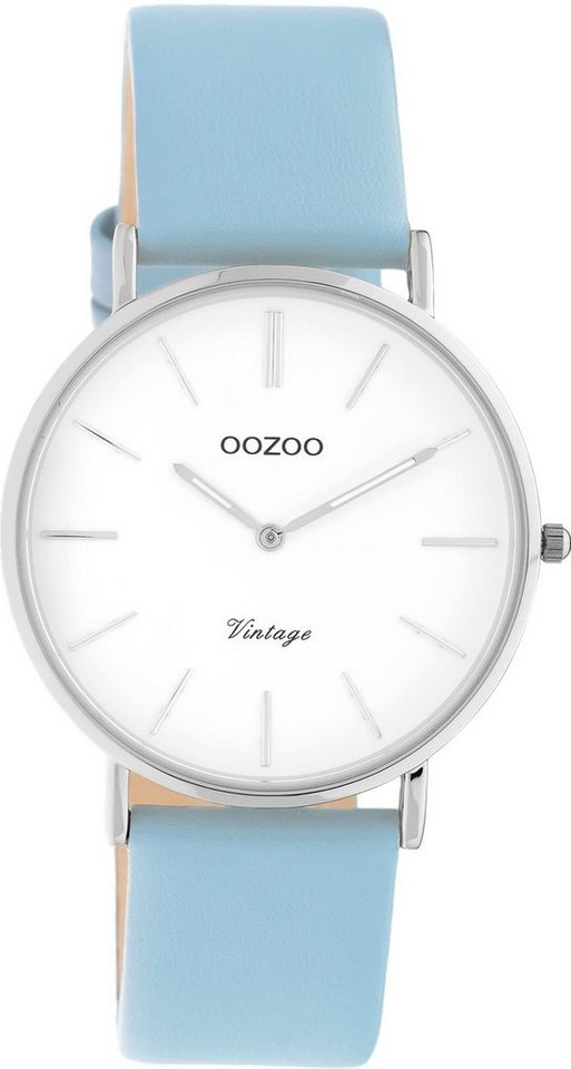 OOZOO Quarzuhr Oozoo Damen Armbanduhr hellblau Analog, Damenuhr rund, mittel (ca. 36mm) Lederarmband, Casual-Style von OOZOO