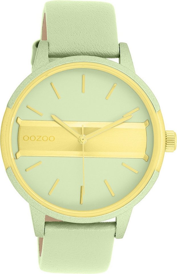 OOZOO Quarzuhr Oozoo Damen Armbanduhr hellgrün Analog, (Analoguhr), Damenuhr rund, groß (ca. 42mm) Lederarmband, Casual-Style von OOZOO