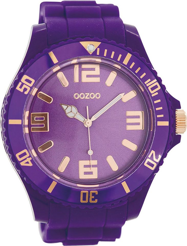 OOZOO Quarzuhr Oozoo Damen Armbanduhr lila Analog matt, (Analoguhr), Damenuhr rund, extra groß (ca. 48mm) Silikonarmband, Fashion-Style von OOZOO