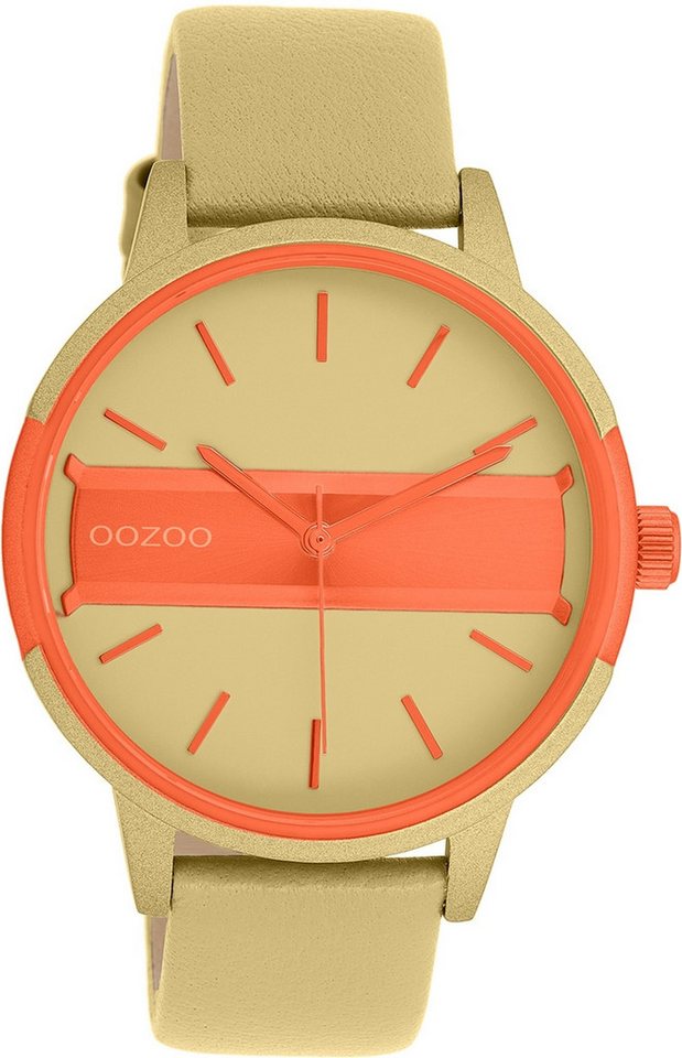 OOZOO Quarzuhr Oozoo Damen Armbanduhr olivgrün Analog, (Analoguhr), Damenuhr rund, groß (ca. 42mm) Lederarmband, Casual-Style von OOZOO