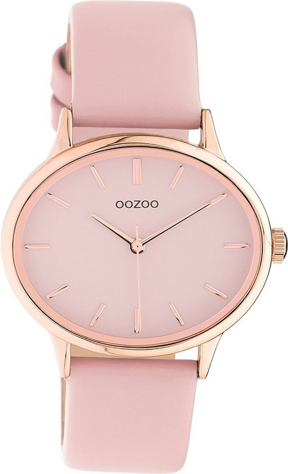 OOZOO Quarzuhr Oozoo Damen Armbanduhr rosa Analog, (Analoguhr), Damenuhr rund, extra groß (ca. 38x31mm) Lederarmband, Fashion-Style von OOZOO