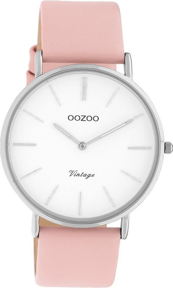 OOZOO Quarzuhr Oozoo Damen Armbanduhr rosa Analog, Damenuhr rund, groß (ca. 40mm) Lederarmband, Fashion-Style von OOZOO