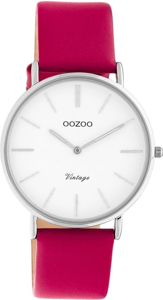 OOZOO Quarzuhr Oozoo Damen Armbanduhr rosa Analog, Damenuhr rund, mittel (ca. 36mm) Lederarmband, Fashion-Style von OOZOO