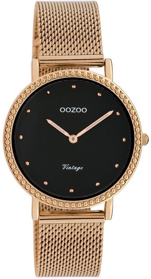 OOZOO Quarzuhr Oozoo Damen Armbanduhr rosegold, Damenuhr rund, mittel (ca. 34mm) Edelstahlarmband, Fashion-Style von OOZOO