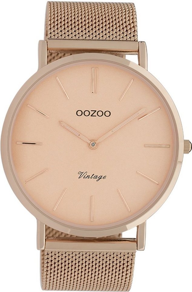 OOZOO Quarzuhr Oozoo Damen Armbanduhr roségold Analog, (Analoguhr), Damenuhr rund, groß (ca. 44mm) Edelstahlarmband, Fashion-Style von OOZOO
