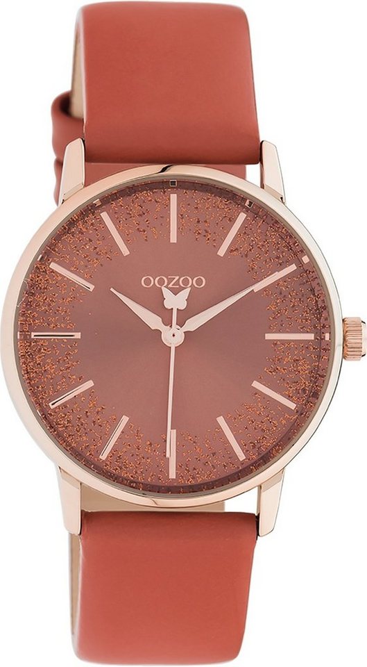 OOZOO Quarzuhr Oozoo Damen Armbanduhr rot Analog, (Analoguhr), Damenuhr rund, mittel (ca. 35mm) Lederarmband, Fashion-Style von OOZOO