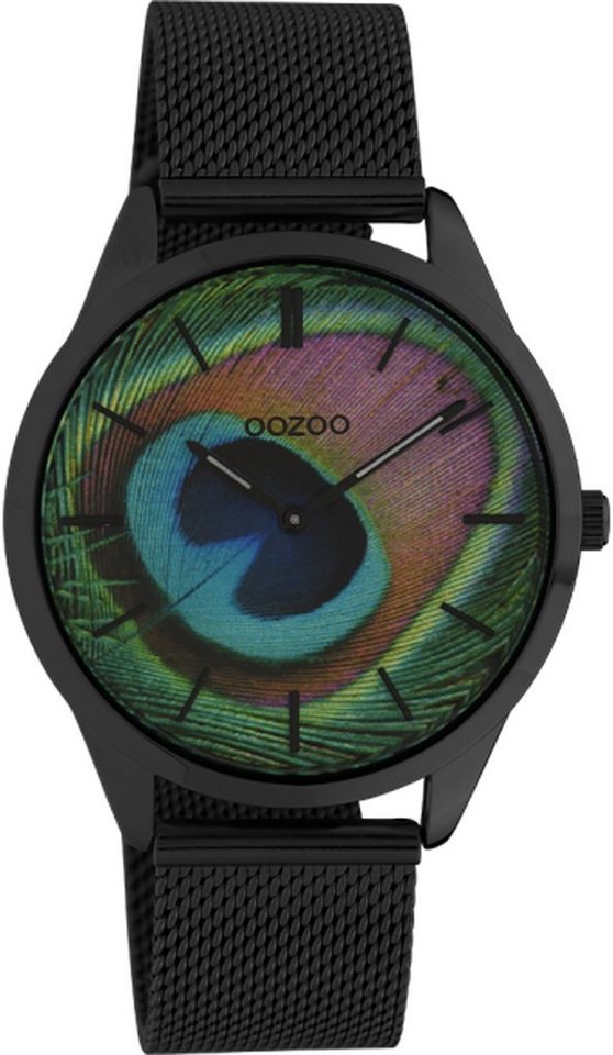 OOZOO Quarzuhr Oozoo Damen Armbanduhr schwarz Analog, Damenuhr rund, mittel (ca. 38mm) Edelstahlarmband, Fashion-Style von OOZOO