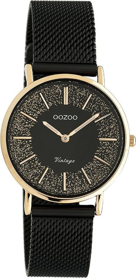 OOZOO Quarzuhr Oozoo Damen Armbanduhr schwarz Analog, Damenuhr rund, mittel (ca. 32mm) Edelstahlarmband, Elegant-Style von OOZOO