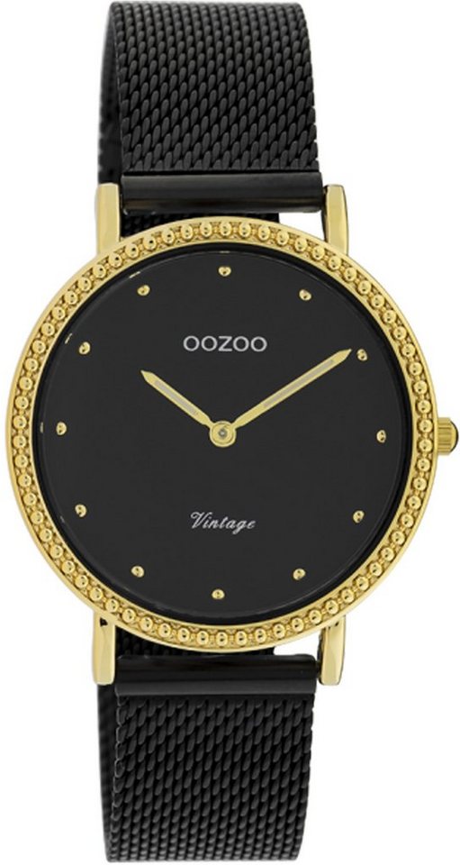 OOZOO Quarzuhr Oozoo Damen Armbanduhr schwarz Analog, Damenuhr rund, mittel (ca. 34mm) Edelstahlarmband, Fashion-Style von OOZOO