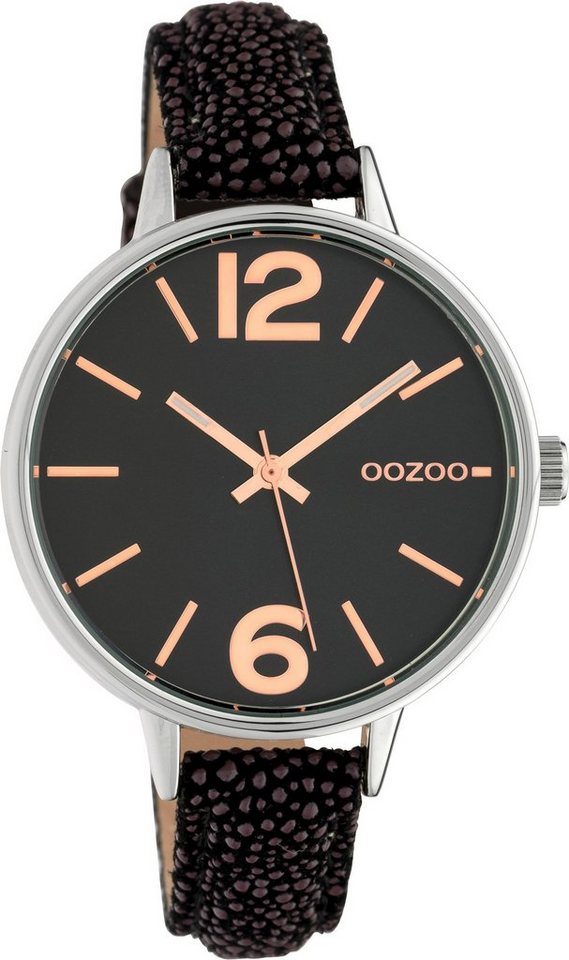 OOZOO Quarzuhr Oozoo Damen Armbanduhr schwarz braun, Damenuhr rund, mittel (ca. 36mm), Lederarmband schwarz, braun, Fashion von OOZOO