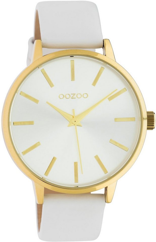 OOZOO Quarzuhr Oozoo Damen Armbanduhr weiß Analog C10611, (Analoguhr), Damenuhr rund, groß (ca. 42mm) Lederarmband, Fashion-Style von OOZOO